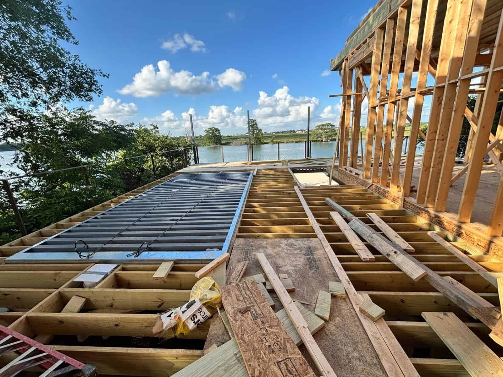 First floor framing and subfloor of the new Lake Dunlap lakefront home under construction