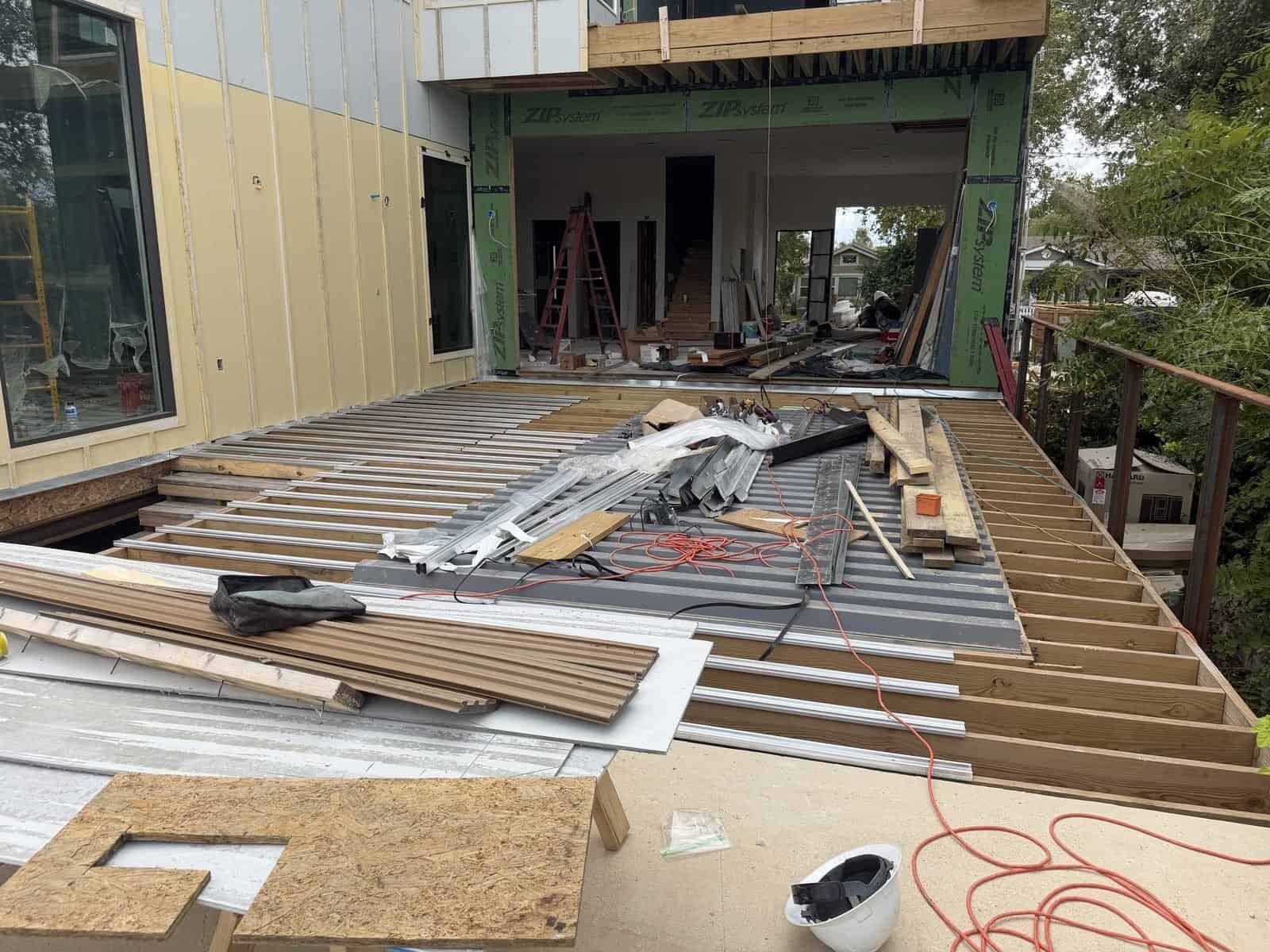 Deck construction at Sunny Waves overlooking Lake Dunlap